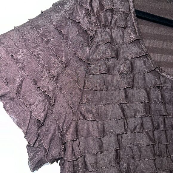 Cato Women Top 22/24W Short Sleeve Scoop Neck Stretch Brown Ruffle Tiered - Picture 5 of 11